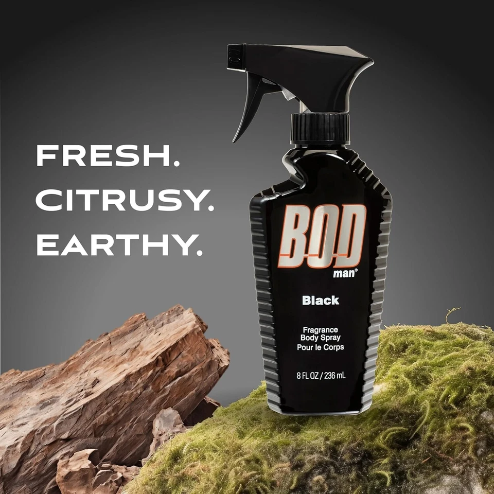 BOD Man Fragrance Body Spray 3 Pack Black 8 fl oz | Men’s Deodorant & Body Spray | Long-Lasting Fresh Scent