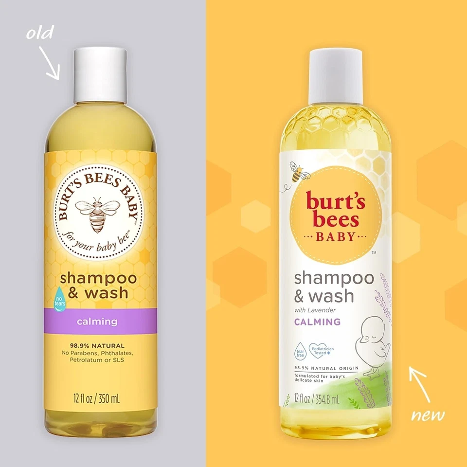 Burt's Bees Baby Calming Shampoo & Wash with Lavender 3 Pack 12 fl oz | Tear-Free Gentle Baby Bath | Soothing & Moisturizing