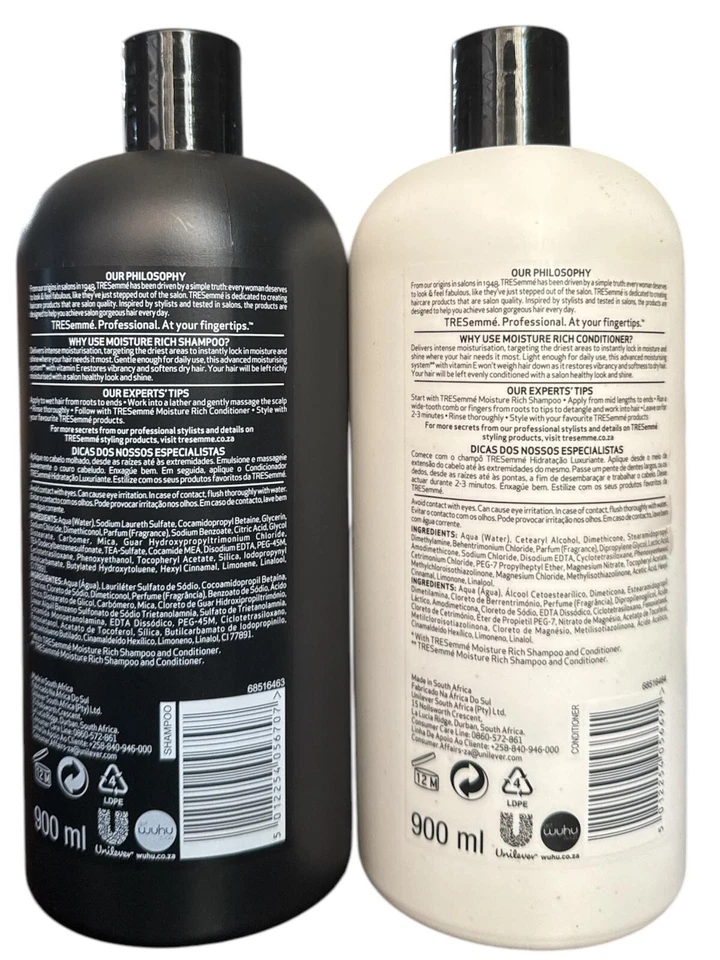 TRESemmé Moisture Rich Shampoo & Conditioner Set 900 ml Each | Hydrating Hair Care Duo | Smooth & Moisturized Hair