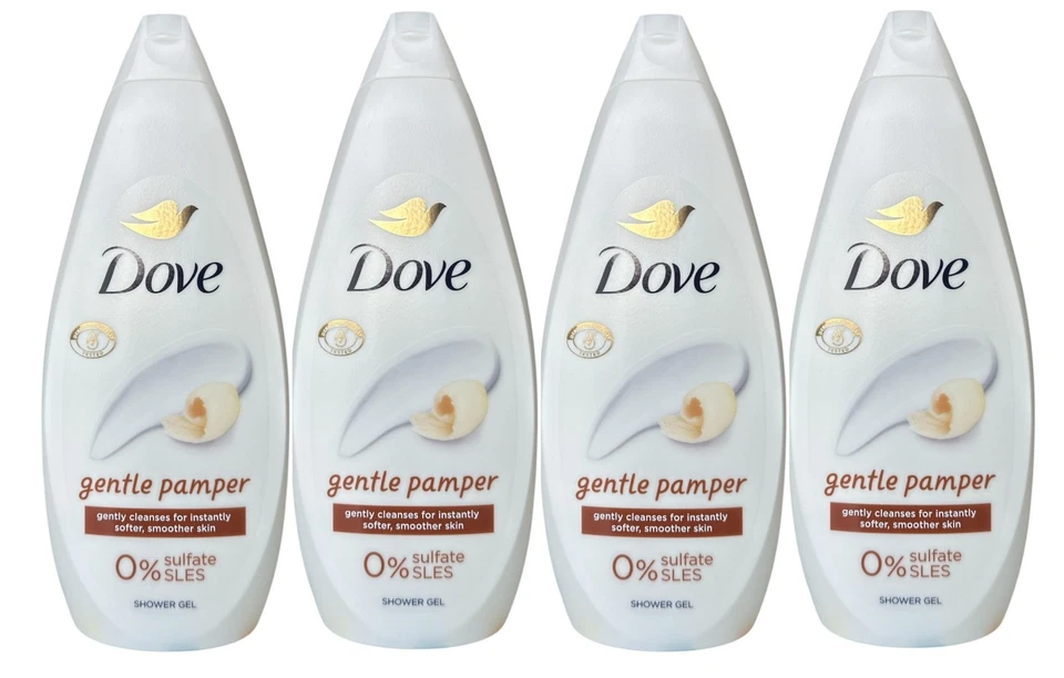 Dove Shower Gel Gentle Pamper 4 Pack 720 ml | 24.3 fl oz Each | Moisturizing & Soothing Body Wash