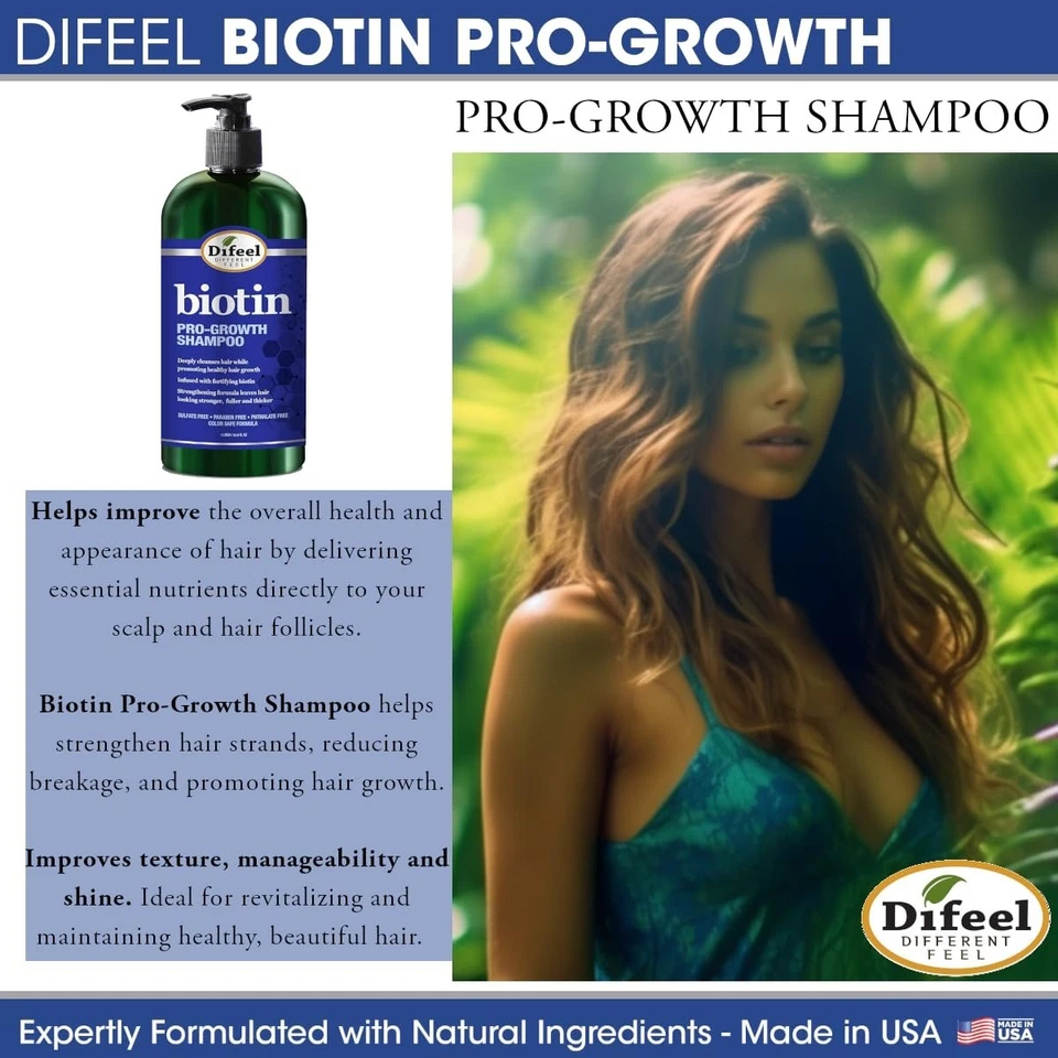 Difeel Pro-Growth Biotin Shampoo & Conditioner | Hair Loss & Thinning Hair Treatment | Strengthening Hair Care Set