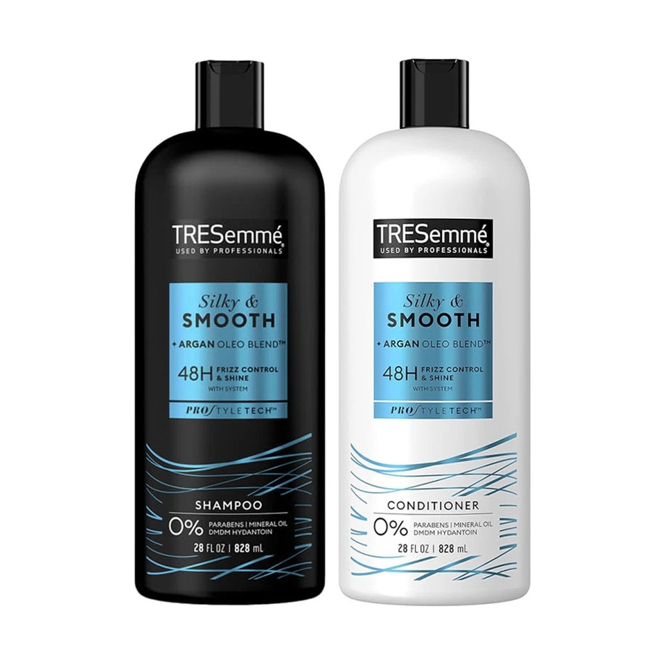 tresemmé silky & smooth shampoo & conditioner set 28 oz each | hydrating hair care | smooth & manageable hair duo