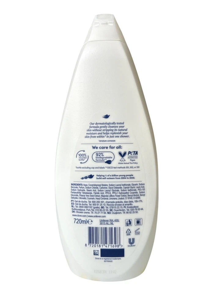 Dove Shower Gel Gentle Pamper 4 Pack 720 ml | 24.3 fl oz Each | Moisturizing & Soothing Body Wash