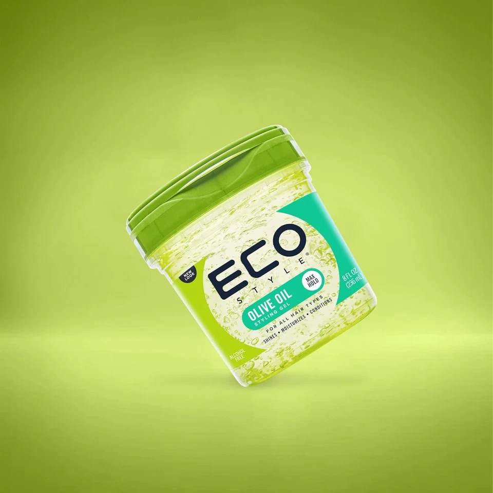 Eco Style Gel Olive Oil 3 Pack 8 oz | Hair Styling Gel with Moisturizing Olive Oil | Strong Hold Hair Gel
