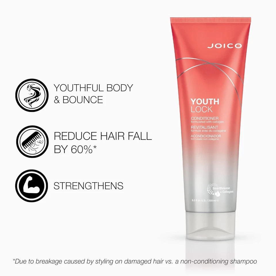 Joico YouthLock Shampoo & Conditioner Set | Collagen Infused Hair Care | Strengthening & Anti-Aging Hair Duo
