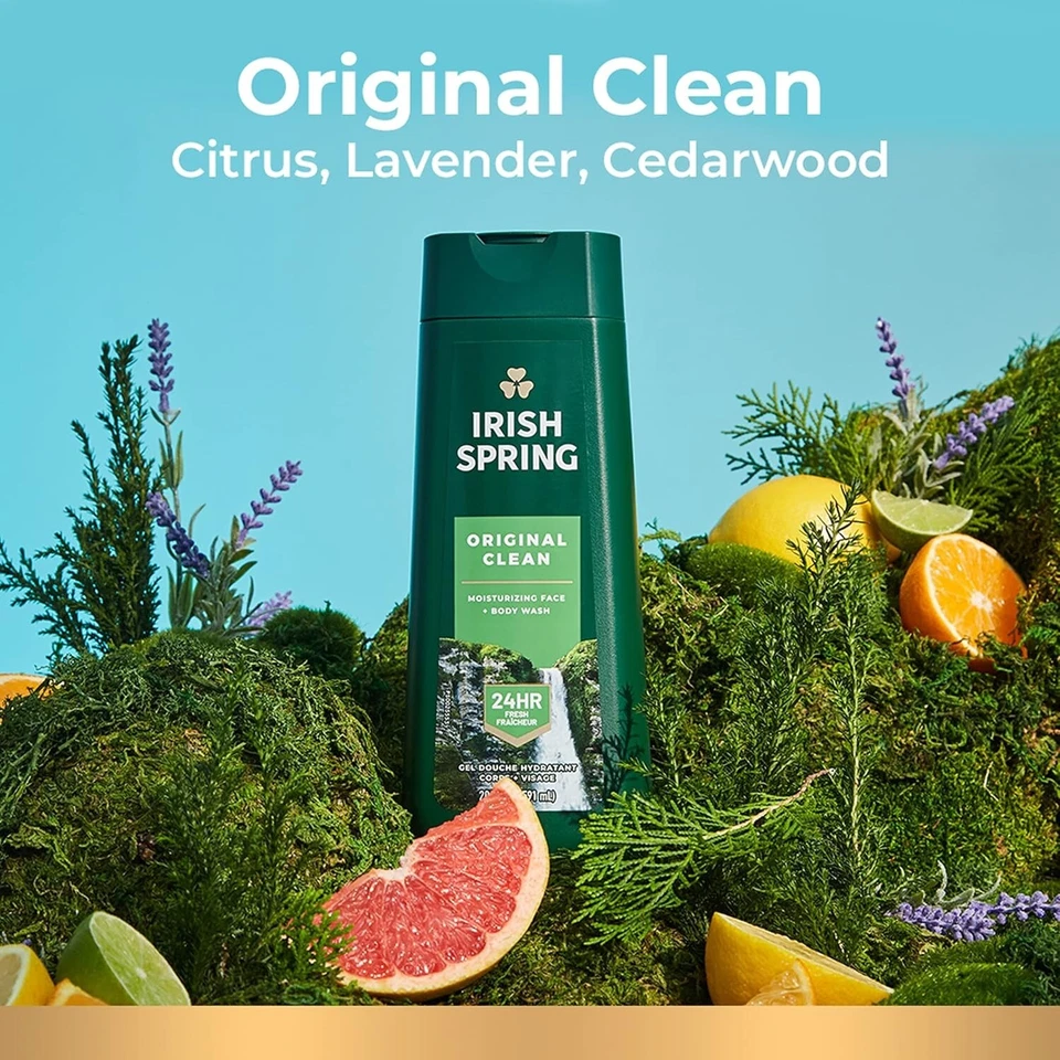 irish spring original clean body wash | 24 hour fresh body wash for men | long lasting fresh scent