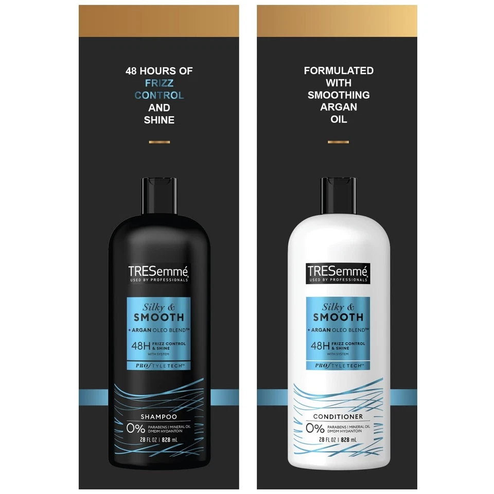 TRESemmé Silky & Smooth Shampoo & Conditioner Set 28 oz Each | Hydrating Hair Care | Smooth & Manageable Hair Duo