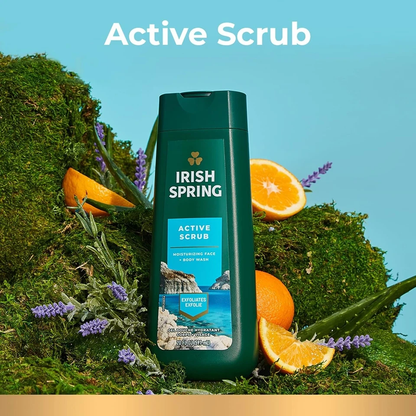 Irish Spring Active Scrub Exfoliating Body Wash 4 Pack 20 fl oz | Men’s Deep-Cleansing Body Wash | Refreshing & Invigorating