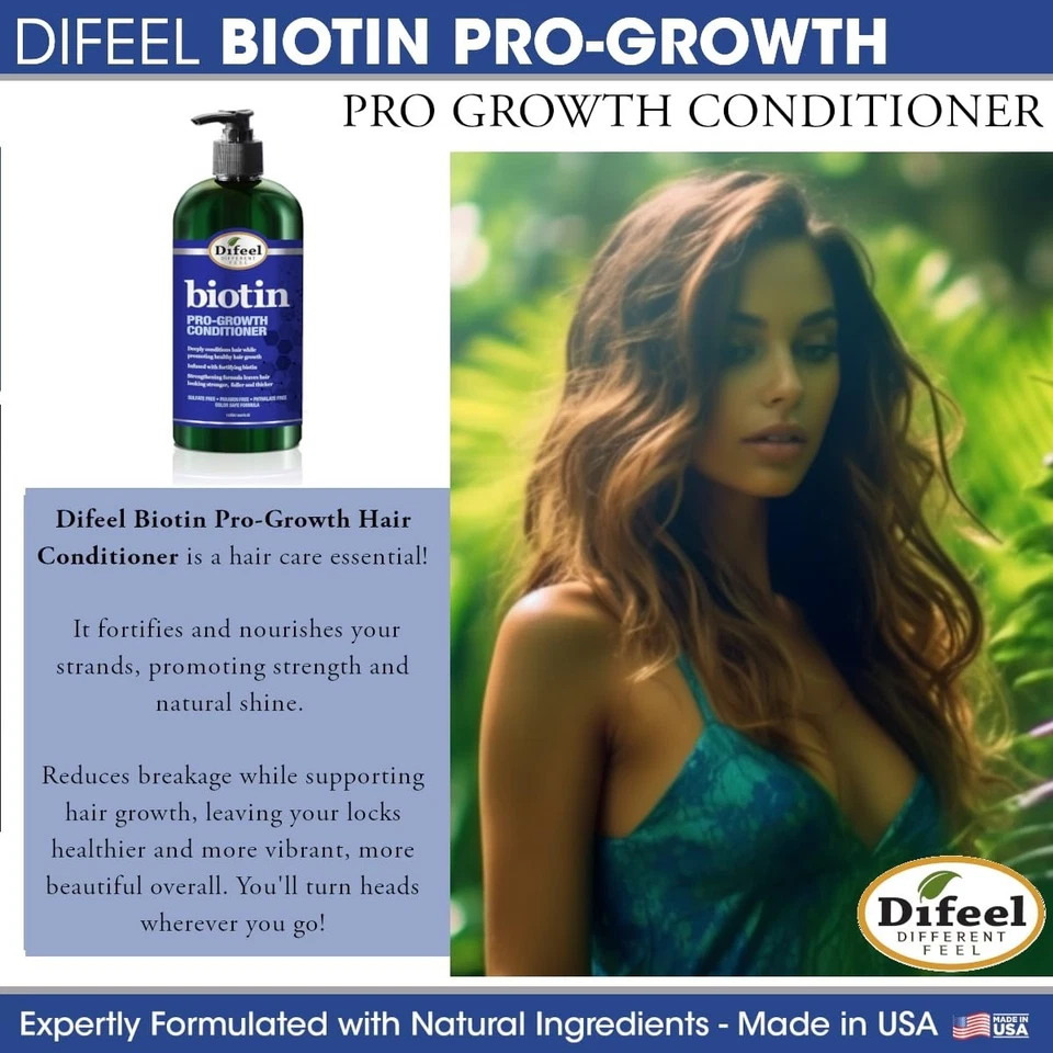 Difeel Pro-Growth Biotin Shampoo & Conditioner | Hair Loss & Thinning Hair Treatment | Strengthening Hair Care Set