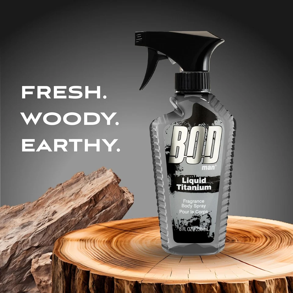 bod man fragrance body spray 3 pack liquid titanium 8 fl oz | men’s deodorant & body spray | long-lasting fresh scent
