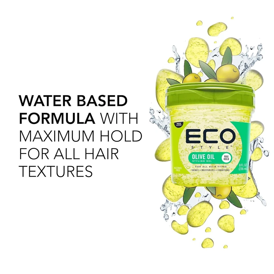 eco style gel olive oil 3 pack 8 oz | hair styling gel with moisturizing olive oil | strong hold hair gel