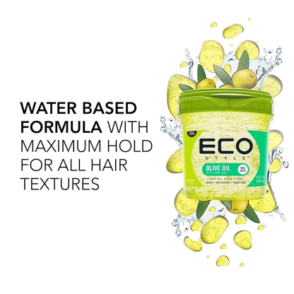 Eco Style Gel Olive Oil 3 Pack 8 oz | Hair Styling Gel with Moisturizing Olive Oil | Strong Hold Hair Gel