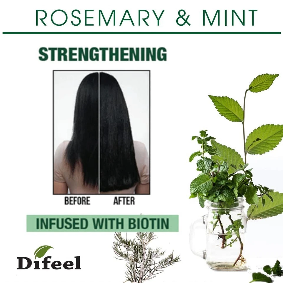 Difeel Rosemary & Mint Shampoo and Conditioner | Hair Strengthening Hair Care Set | Nourishing & Refreshing Formula