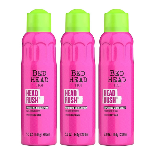 TIGI Bed Head Headrush Shine Hair Spray 3 Pack 5.3 oz | Smooth & Shiny Hair | Strong Hold Styling Spray