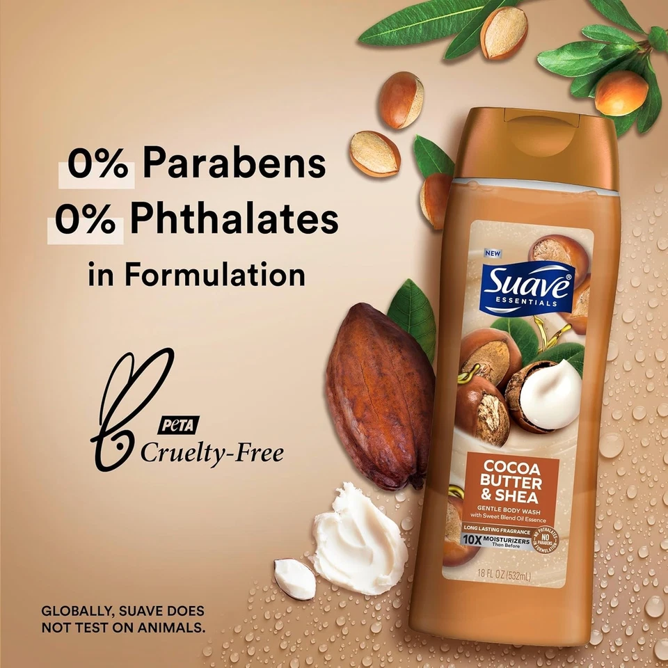 Suave Body Wash Variety Pack 18 fl oz Each | Milk & Honey + Cocoa Butter & Shea | Moisturizing & Refreshing Body Wash