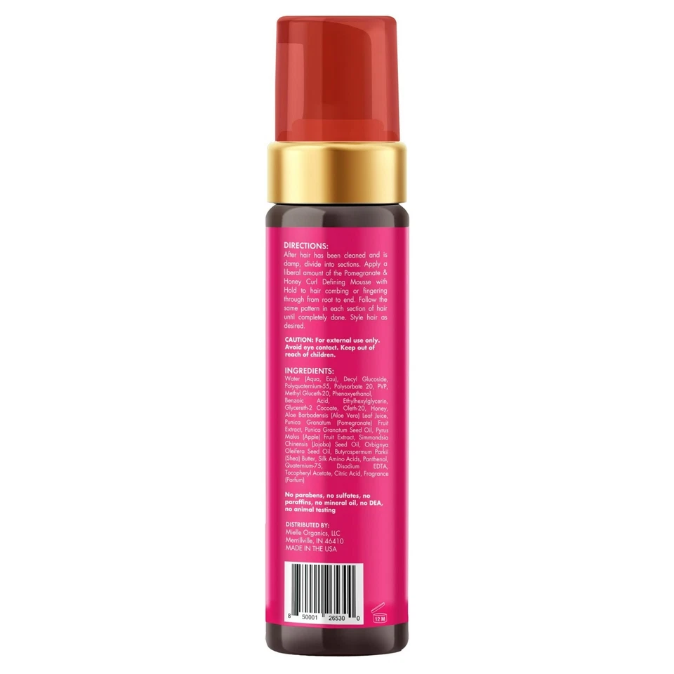 mielle pomegranate & honey curl defining mousse 2 pack | curl enhancing hair mousse | lightweight hold styling foam