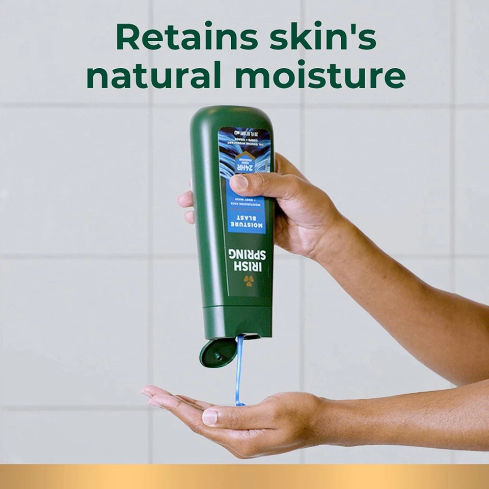 Irish Spring Moisture Blast Body Wash 4 Pack 20 fl oz | Men’s Refreshing Body Wash | Long-Lasting Fresh Scent