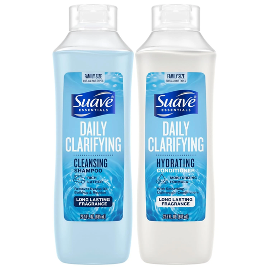 Suave Shampoo & Conditioner Set 22.5 oz Each | Clarifying & Hydrating Hair Care | Moisturizing & Refreshing Duo