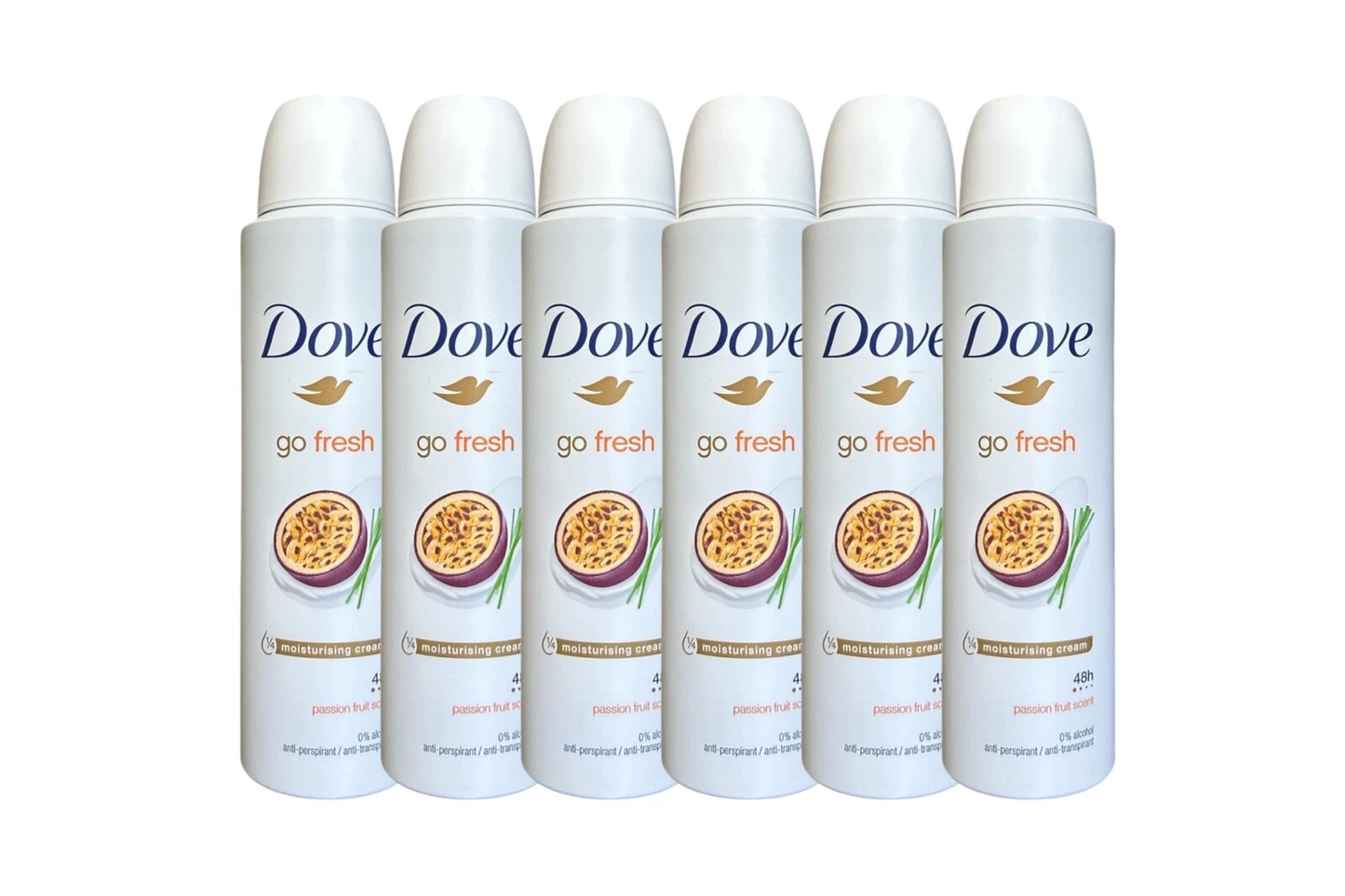 dove go fresh passion fruit antiperspirant body spray 6 pack 150 ml / 5 oz | long-lasting freshness & sweat protection
