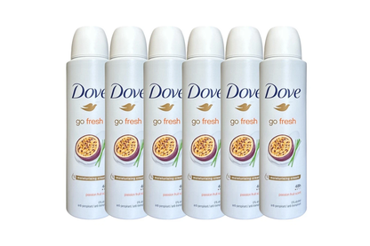 Dove Go Fresh Passion Fruit Antiperspirant Body Spray 6 Pack 150 ml / 5 oz | Long-Lasting Freshness & Sweat Protection