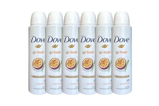 Dove Go Fresh Passion Fruit Antiperspirant Body Spray 6 Pack 150 ml / 5 oz | Long-Lasting Freshness & Sweat Protection