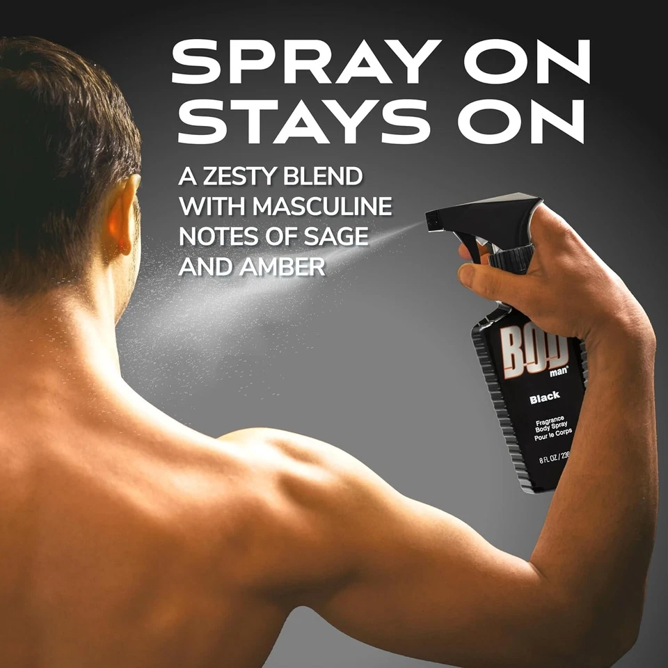 BOD Man Fragrance Body Spray 3 Pack Black 8 fl oz | Men’s Deodorant & Body Spray | Long-Lasting Fresh Scent