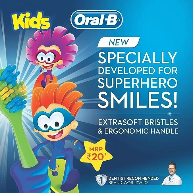 oral-b kids toothbrush extra soft 3 pack | gentle toothbrush for children | total 9 brushes