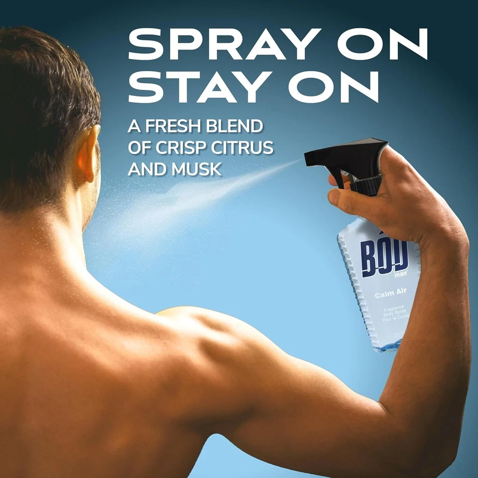 bod man fragrance body spray 3 pack calm air 8 fl oz | men’s deodorant & body spray | long-lasting fresh scent