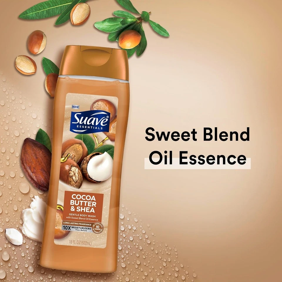 suave body wash variety pack 18 fl oz each | milk & honey + cocoa butter & shea | moisturizing & refreshing body wash