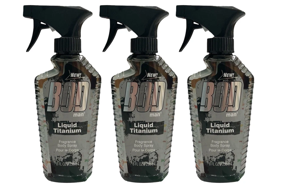 BOD Man Fragrance Body Spray 3 Pack Liquid Titanium 8 fl oz | Men’s Deodorant & Body Spray | Long-Lasting Fresh Scent