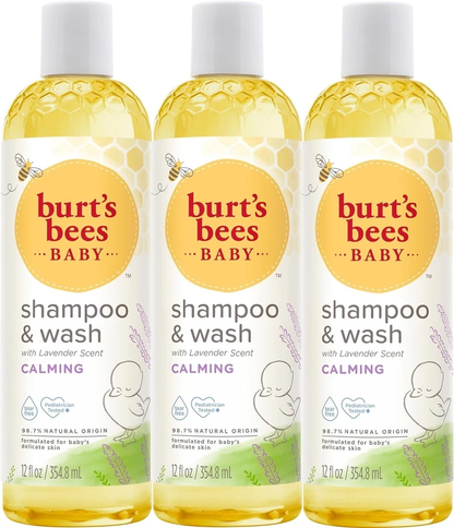 Burt's Bees Baby Calming Shampoo & Wash with Lavender 3 Pack 12 fl oz | Tear-Free Gentle Baby Bath | Soothing & Moisturizing