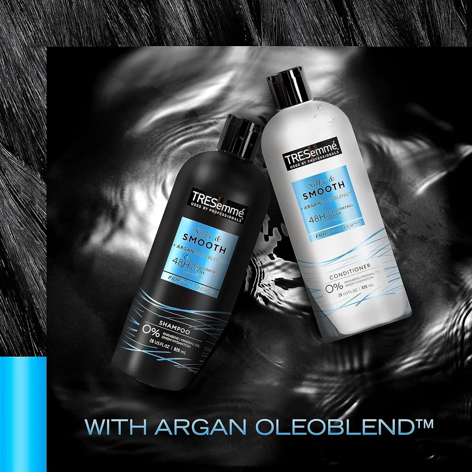 tresemmé silky & smooth shampoo & conditioner set 28 oz each | hydrating hair care | smooth & manageable hair duo