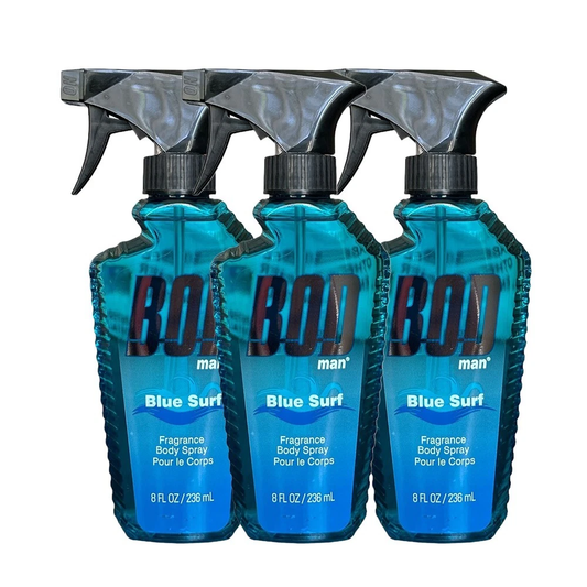 BOD Man Fragrance Body Spray 3 Pack Blue Surf 8 fl oz | Men’s Deodorant & Body Spray | Long-Lasting Fresh Scent