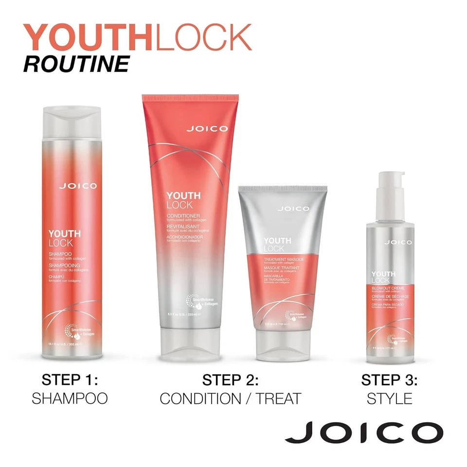 Joico YouthLock Shampoo & Conditioner Set | Collagen Infused Hair Care | Strengthening & Anti-Aging Hair Duo