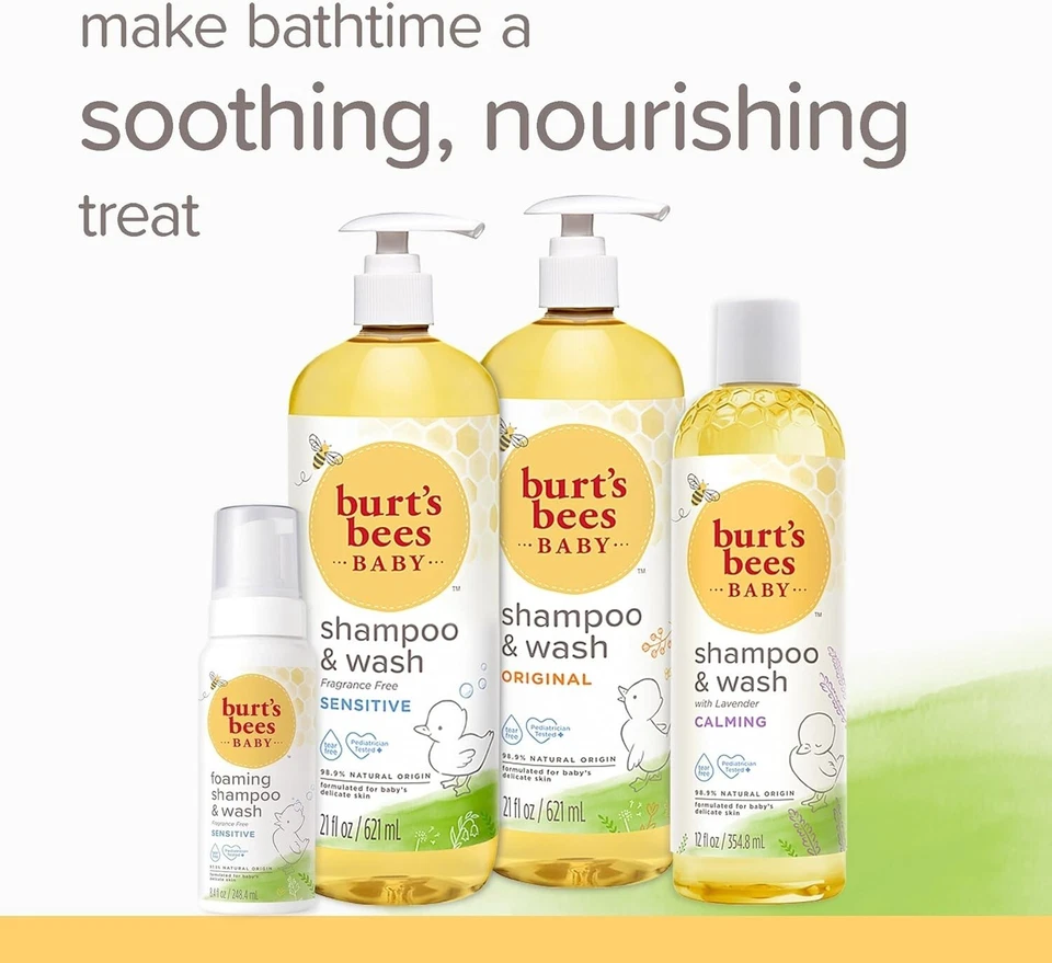 Burt's Bees Baby Calming Shampoo & Wash with Lavender 3 Pack 12 fl oz | Tear-Free Gentle Baby Bath | Soothing & Moisturizing