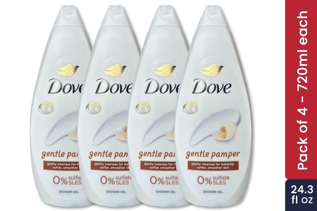 dove shower gel gentle pamper 4 pack 720 ml | 24.3 fl oz each | moisturizing & soothing body wash