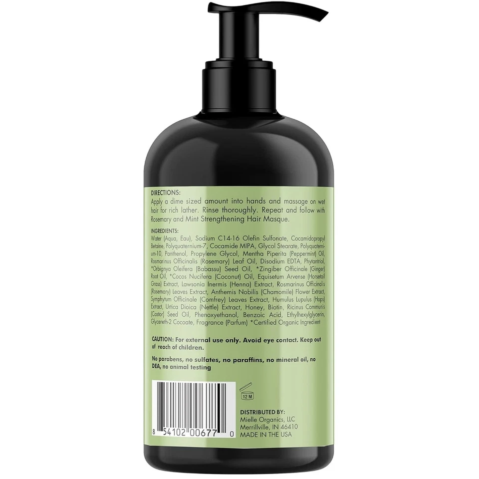 mielle organics rosemary mint strengthening shampoo & conditioner set 12 oz each | nourishing hair care | strength & growth