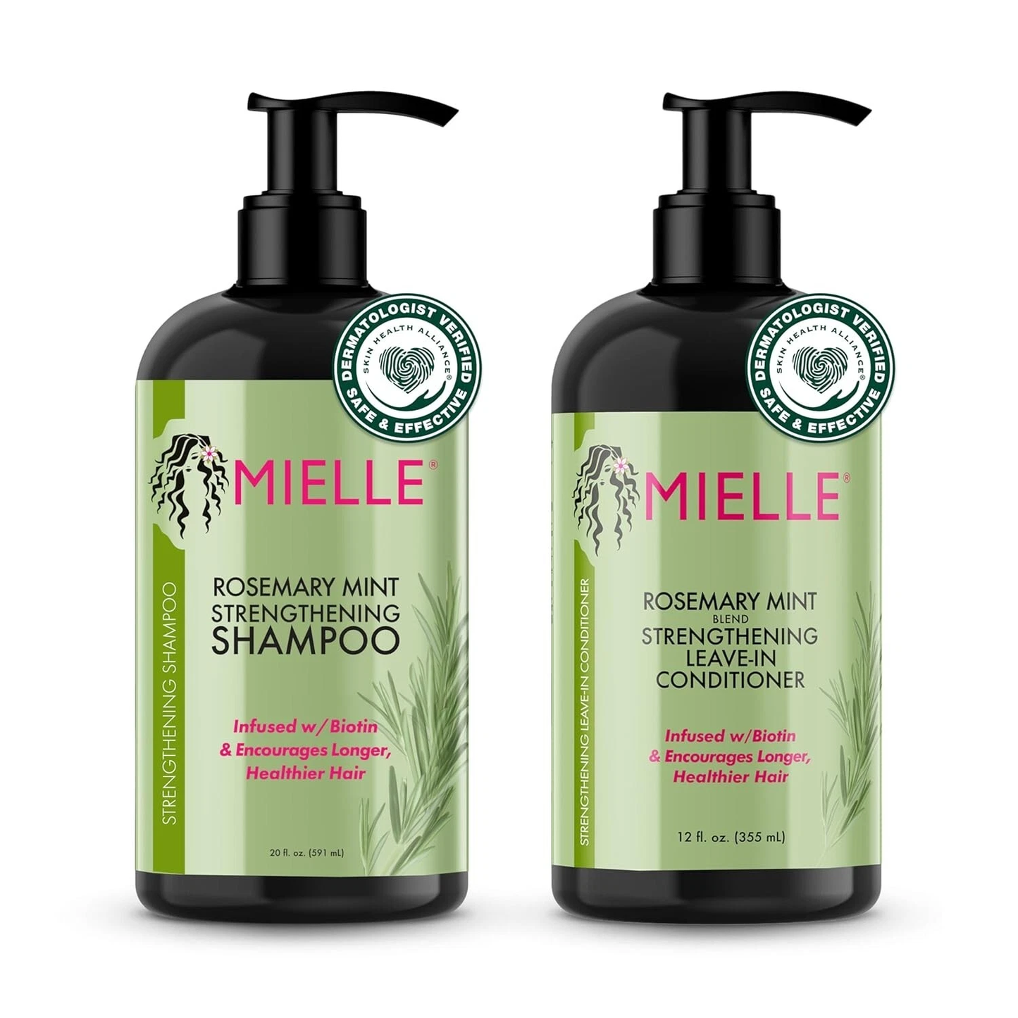 mielle organics rosemary mint strengthening shampoo & conditioner set 12 oz each | nourishing hair care | strength & growth
