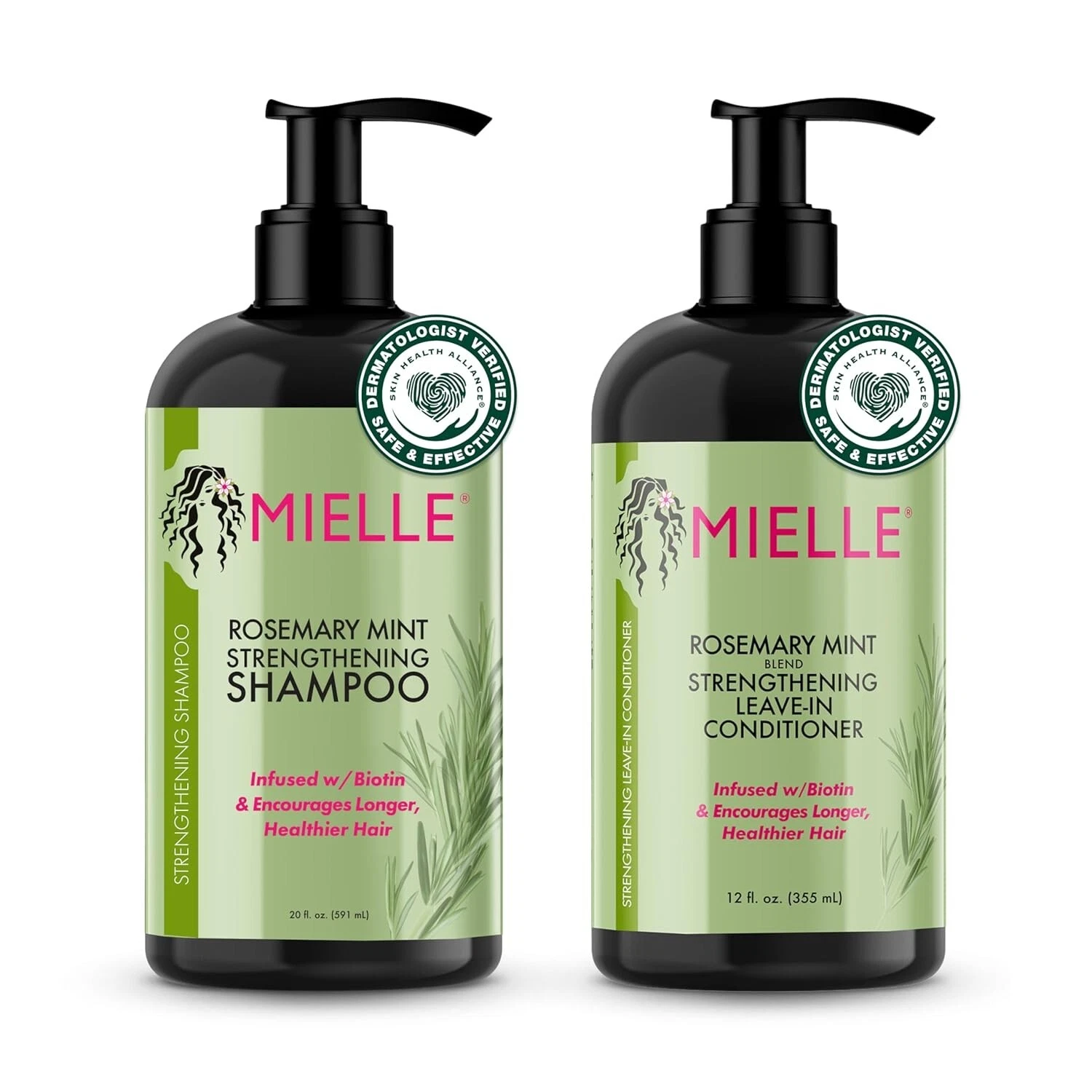 Mielle Organics Rosemary Mint Strengthening Shampoo & Conditioner Set 12 oz Each | Nourishing Hair Care | Strength & Growth