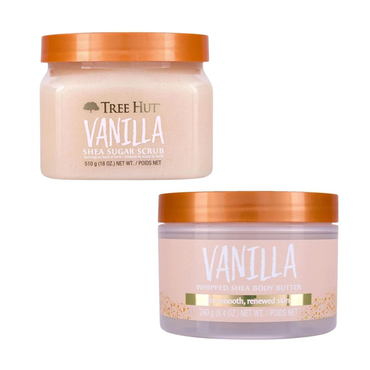 Tree Hut Vanilla Shea Sugar Scrub & Whipped Body Butter Bundle 26.4 oz | Exfoliating & Moisturizing Skincare | Smooth Soft Skin