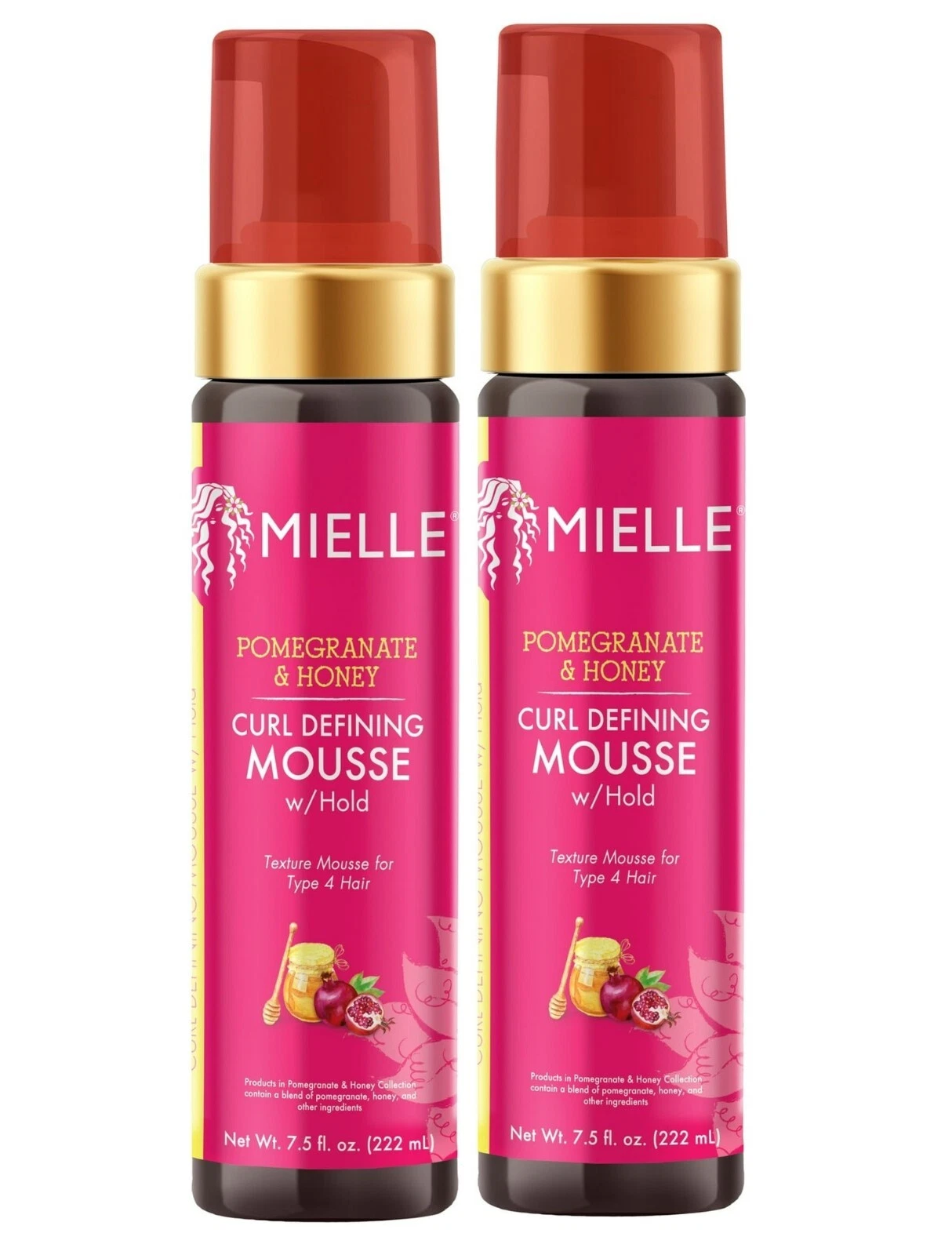 Mielle Pomegranate & Honey Curl Defining Mousse 2 Pack | Curl Enhancing Hair Mousse | Lightweight Hold Styling Foam