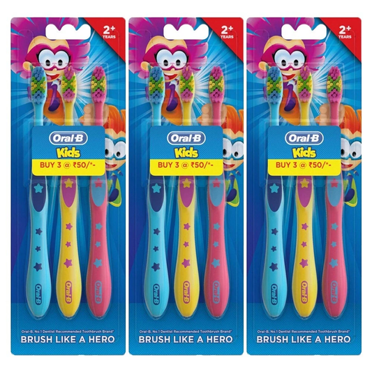 Oral-B Kids Toothbrush Extra Soft 3 Pack | Gentle Toothbrush for Children | Total 9 Brushes