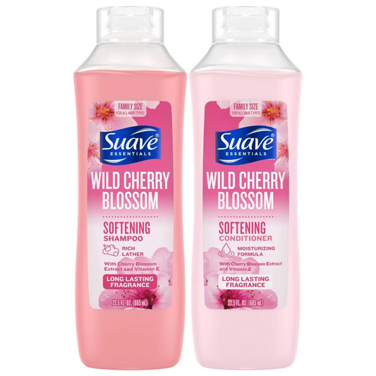 Suave Shampoo & Conditioner Set Wild Cherry Blossom 22.5 fl oz Each | Moisturizing Hair Care | Hydrating & Refreshing Hair Duo