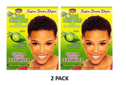 African Pride Olive Miracle Curls & Coils Texturizer 2 Pack | Curl Defining Hair Treatment | Moisturizing & Strengthening