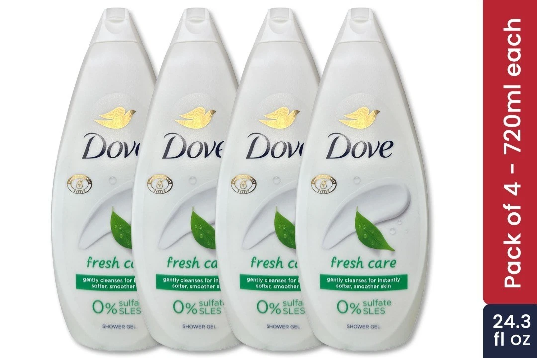 Dove Shower Gel Fresh Care 4 Pack 720 ml | 24.3 fl oz Each | Moisturizing & Refreshing Body Wash