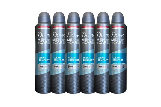 Dove Men+Care Clean Comfort Spray 6 Pack 250 ml / 8.4 oz | International Version | Long-Lasting Sweat & Odor Protection