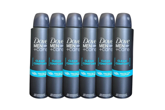 Dove Men+Care Clean Comfort Spray Deodorant & Antiperspirant 6 Pack 150 ml / 5 oz | Long-Lasting Sweat & Odor Protection | Men’s Body Spray