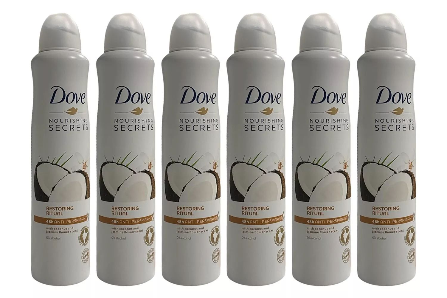 Dove Nourishing Secrets Anti-Perspirant Spray 6 Pack 250 ml | Coconut & Jasmine Scent | Long-Lasting Sweat & Odor Protection