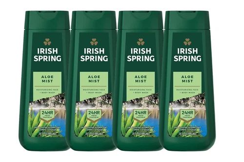 irish spring aloe mist body wash 4 pack 20 fl oz | men’s moisturizing & refreshing body wash | long-lasting fresh scent