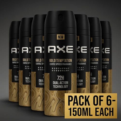 AXE Gold Temptation Deodorant Body Spray 6 Pack | Men’s Fragrance | 150 ml / 5.07 fl oz Each | Long-Lasting Fresh Scent
